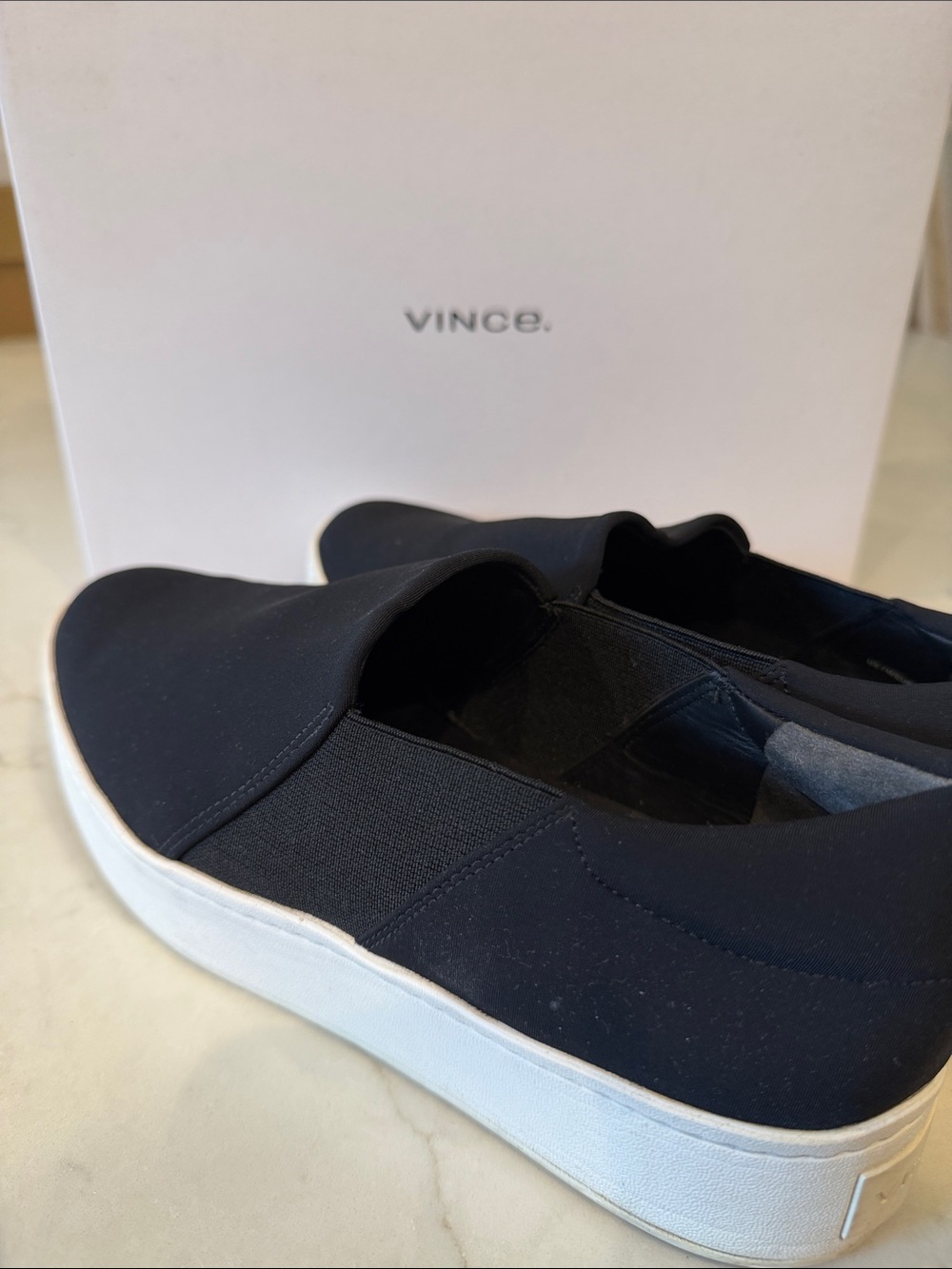 Vince Black Slip-On Platform Sneakers with White Sole